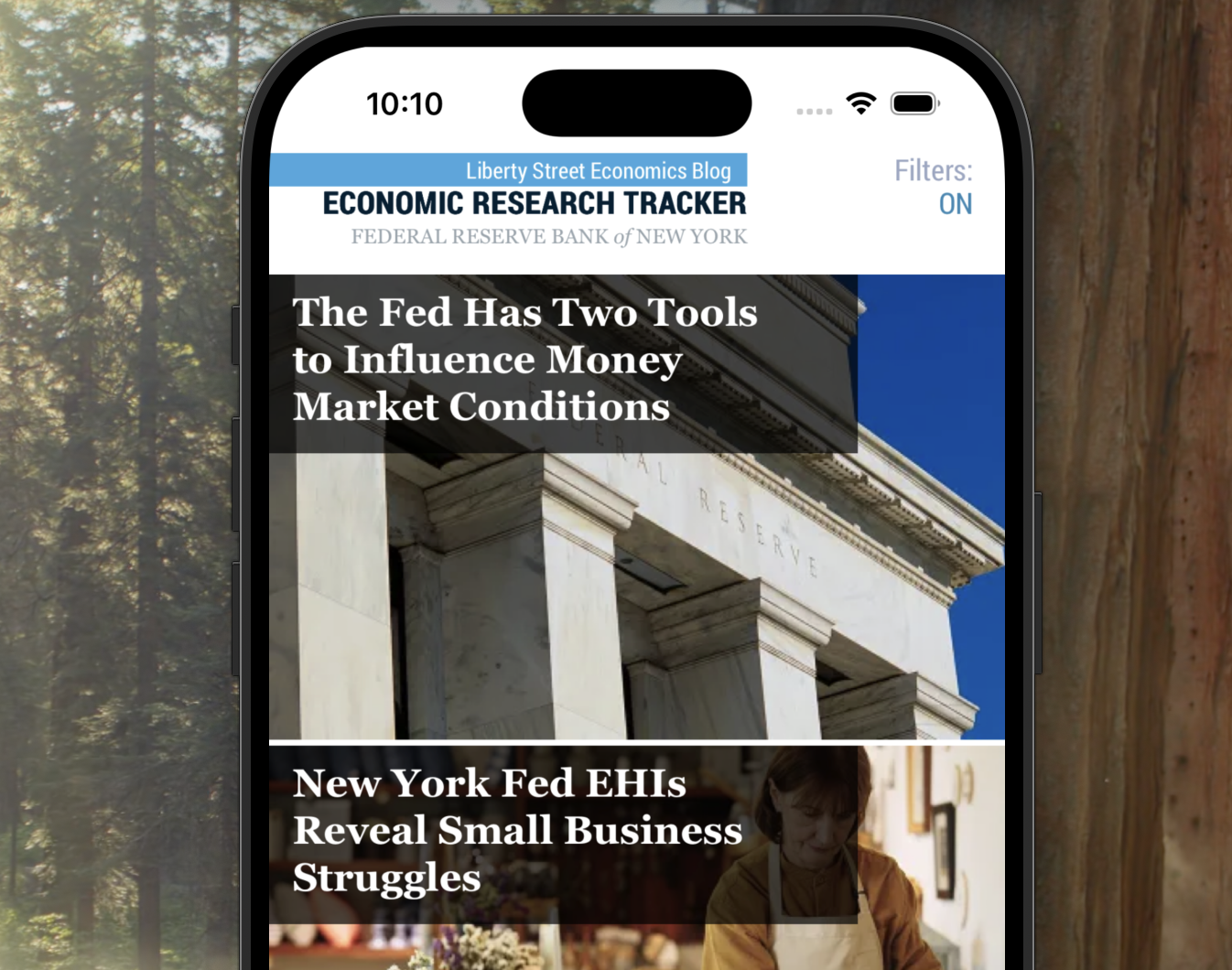 Economic Research Tracker filtering screen grab